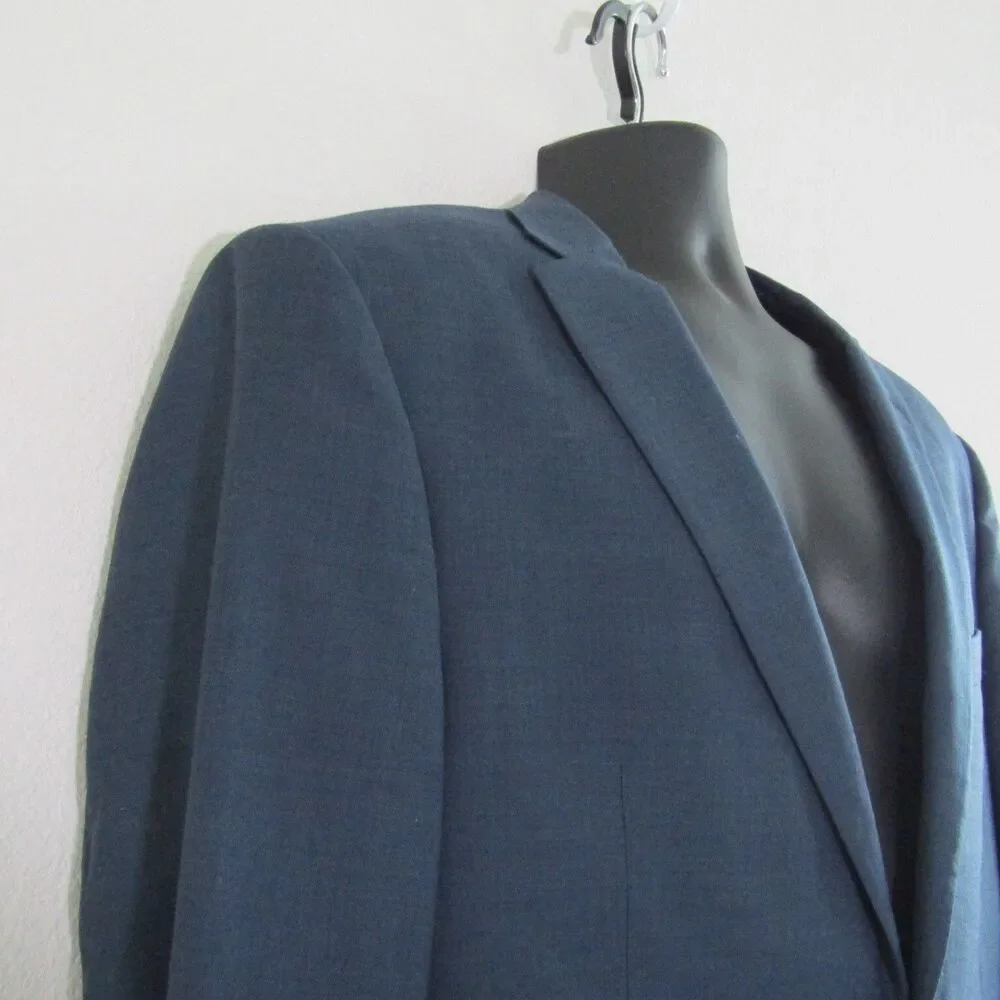 Jos A Bank Traveler Blazer Mens 44L Blue Slim Fit Wool Sports Coat Jacket Preppy